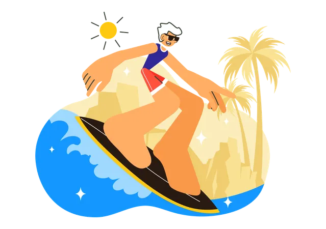 Girl surfing on beach  Illustration