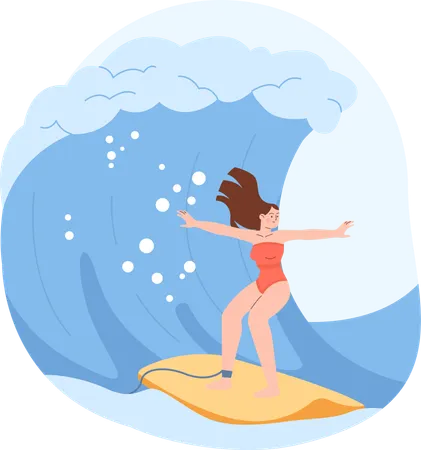 Girl surfing wave  Illustration