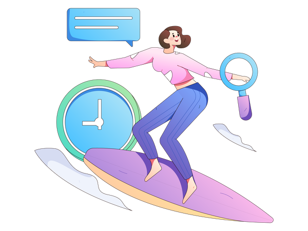 Girl surfing while doing business research  Illustration