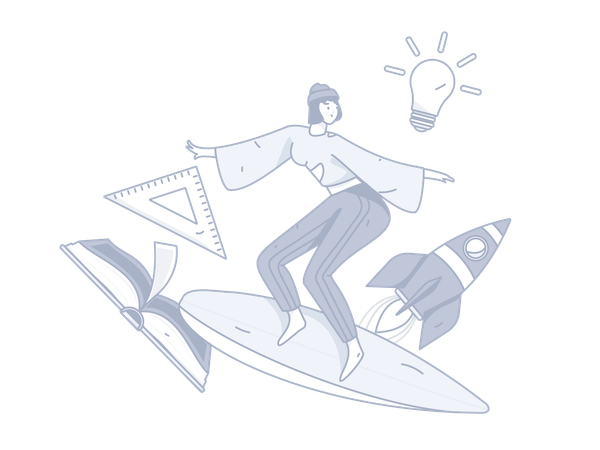Girl surfing while getting education idea  Illustration