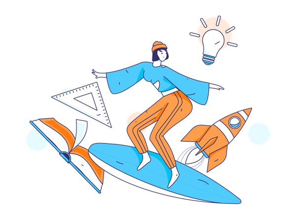 Girl surfing while getting education idea  일러스트레이션