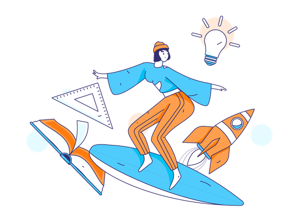 Girl surfing while getting education idea  Illustration