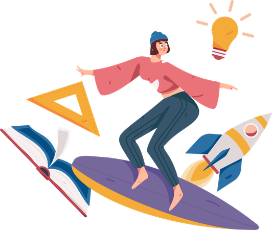 Girl surfing while getting education idea  Illustration