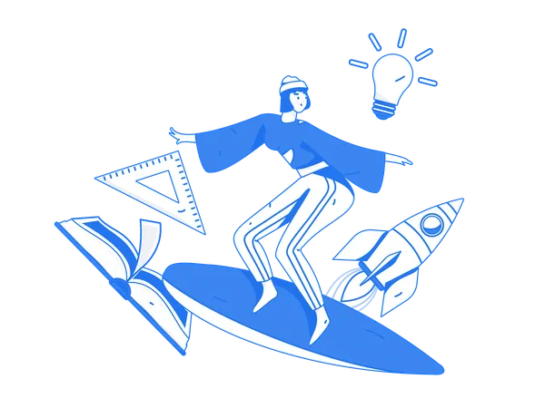 Girl surfing while getting education idea  Illustration