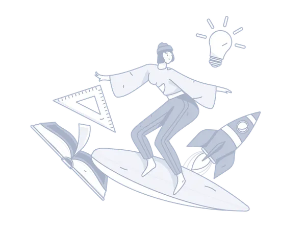 Girl surfing while getting education idea  Illustration