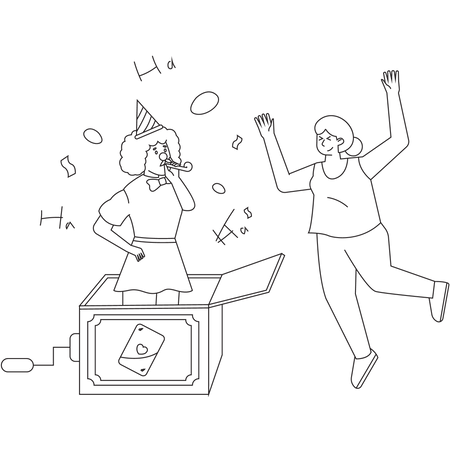 Girl Surprised with April fool box  Illustration