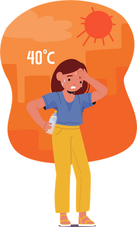 Girl sweating due to heat stroke  Illustration