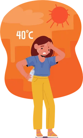 Girl sweating due to heat stroke  Illustration