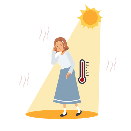 Girl sweating under burning sun Illustration
