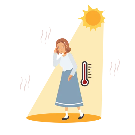Girl sweating under burning sun Illustration