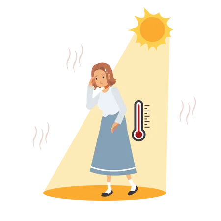 Girl sweating under burning sun  Illustration