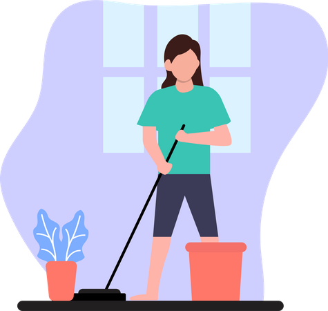Girl Sweeping floor  Illustration