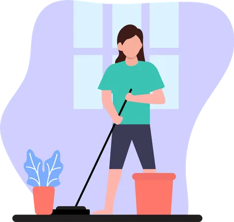 Girl Sweeping floor  Illustration