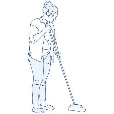 Girl sweeping floor  일러스트레이션