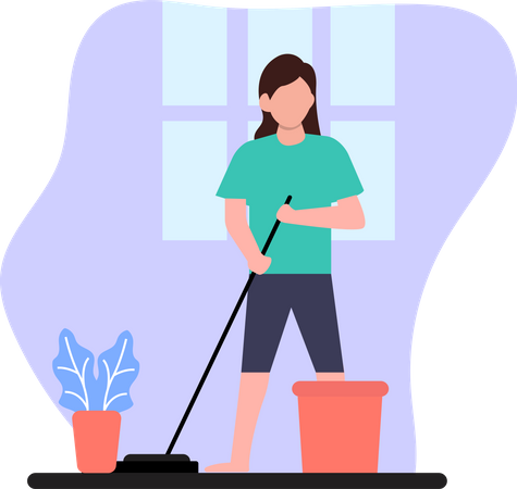 Girl Sweeping floor  일러스트레이션
