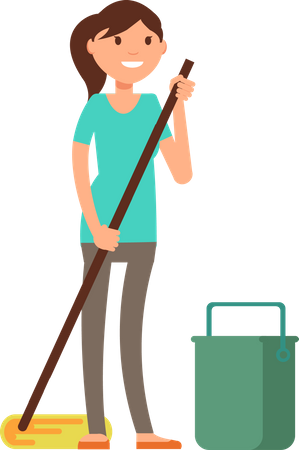 Girl sweeping floor  일러스트레이션