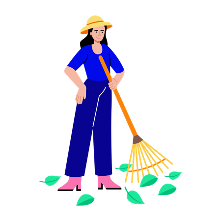 Girl sweeping on road  Illustration
