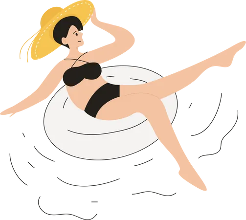 Flat Illustration About Summer Girl Swimming 일러스트레이션