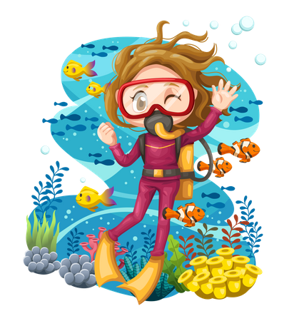 Girl swimming underwater  Illustration