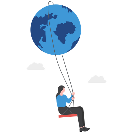 Girl Swinging around the world  Illustration