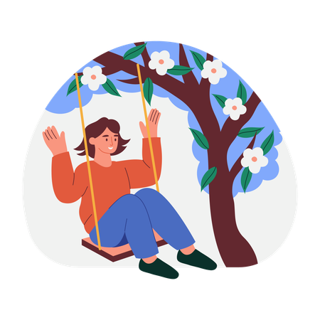 Girl swinging in park  Illustration