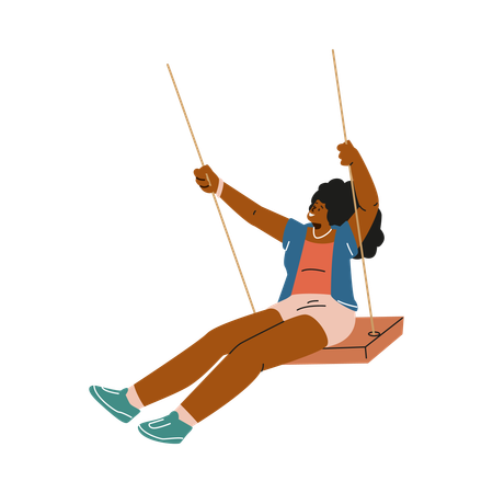 Girl swinging on a swing, radiating joy and relaxation  Illustration