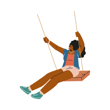 Girl swinging on a swing, radiating joy and relaxation  Illustration