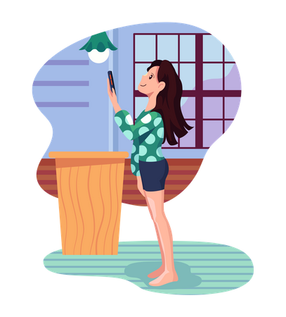 Girl switching on smart light  Illustration