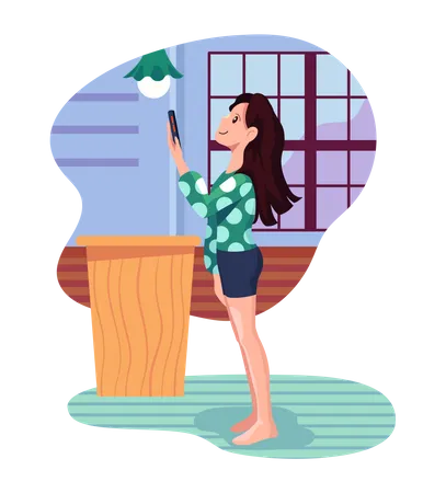 Girl switching on smart light  Illustration