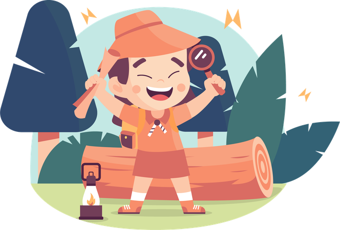 Girl takes part in activities at camp  Illustration