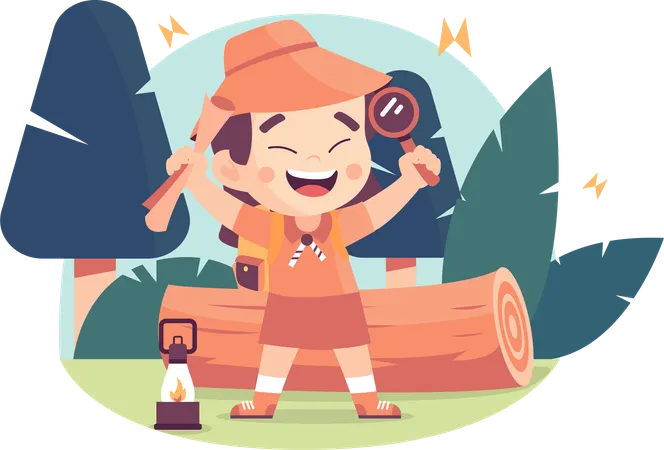 Girl takes part in activities at camp  Illustration