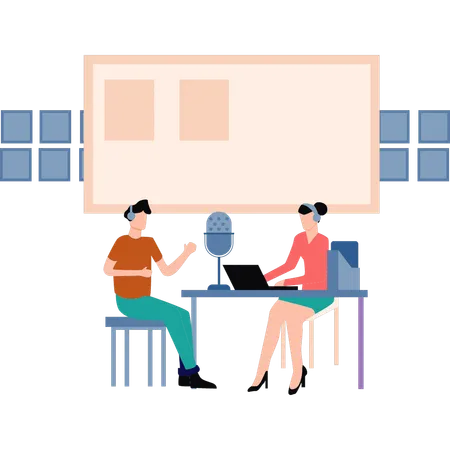 Girl takes podcast interview  Illustration