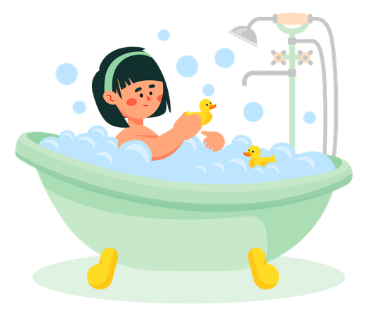 Girl taking a bath  Illustration