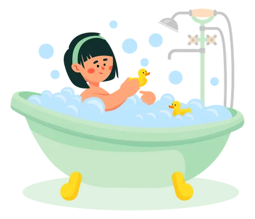 Girl taking a bath  Illustration