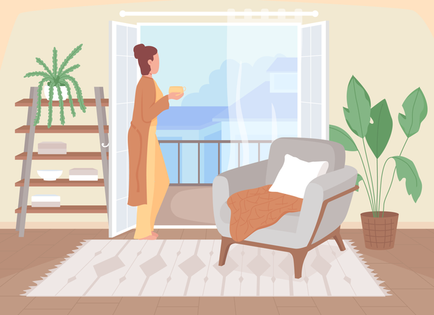 Girl taking a coffee break at home  Illustration