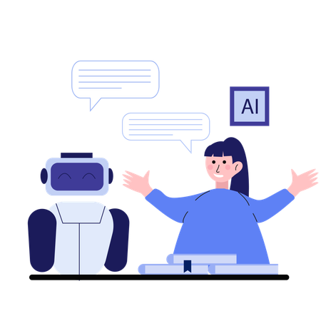 Girl taking AI Chat Robot Assistant  Illustration