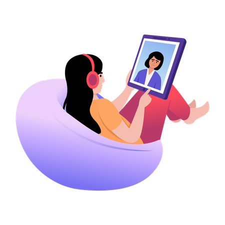Girl taking audio lecture  Illustration