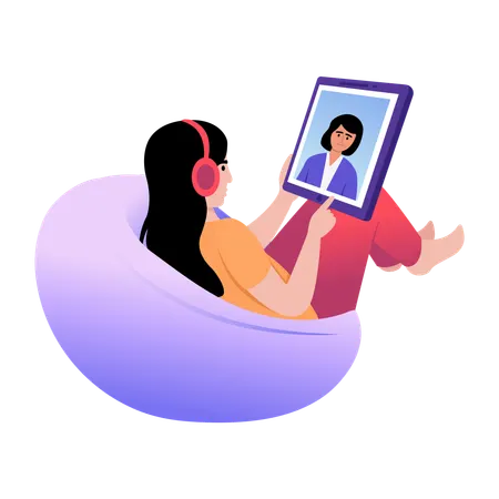 Girl taking audio lecture  Illustration