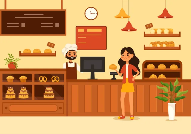 Girl taking bakery order  Illustration