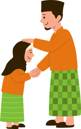 Girl taking blessing from elder grandfather  Illustration