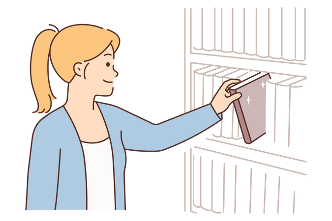 Girl taking book from books shelf  Illustration