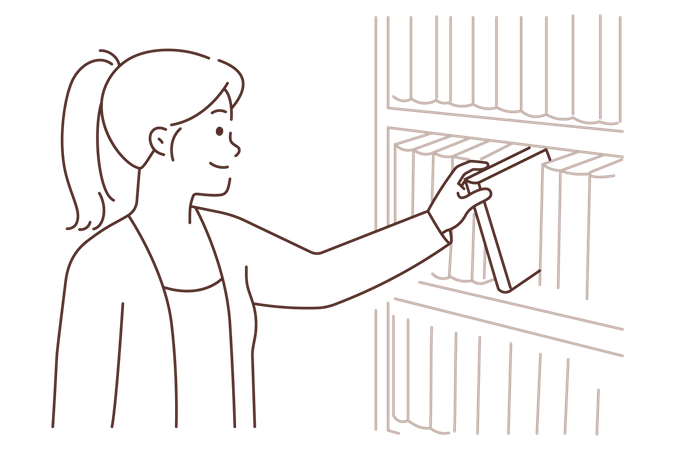 Girl taking book from books shelf  Illustration