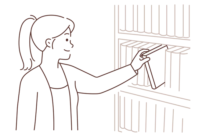 Girl taking book from books shelf  Illustration