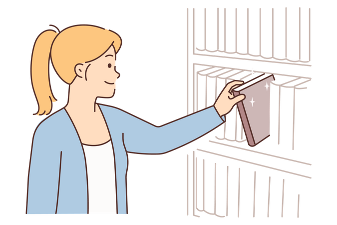 Girl taking book from books shelf  Illustration
