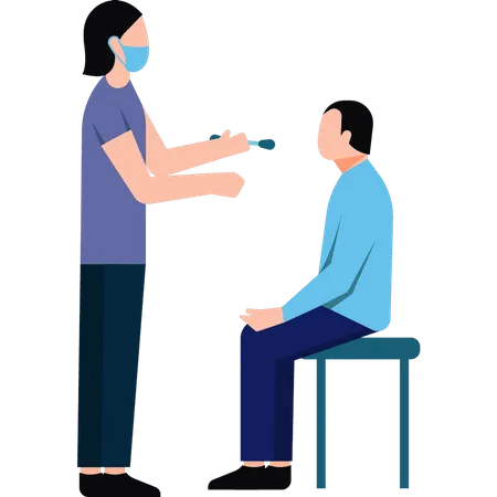 Girl taking boy's covid test  Illustration