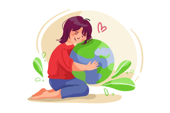 Girl taking care about nature Illustration