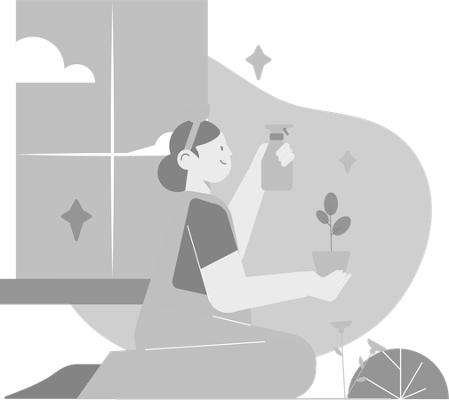 Girl taking care of Plant  Illustration