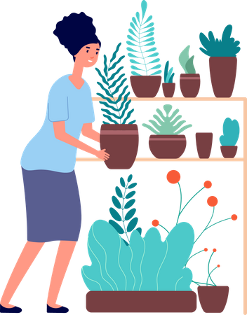 Girl taking care of plant  Illustration