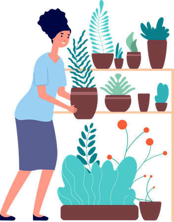 Girl taking care of plant  Illustration