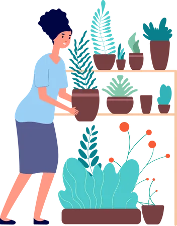 Girl taking care of plant  Illustration